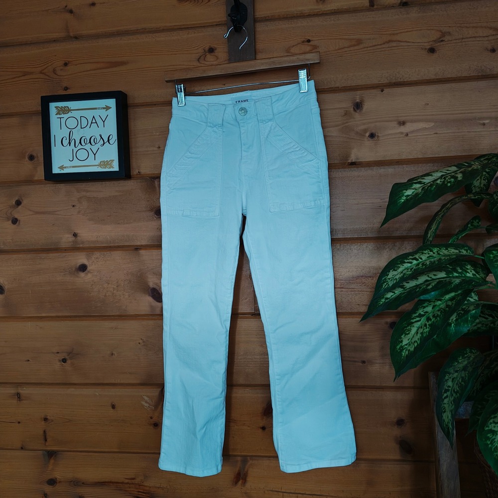FRAME Denim Le Mini Boot Jeans Stretch Ankle Cropped in Blanc Size 25(26) x 24"